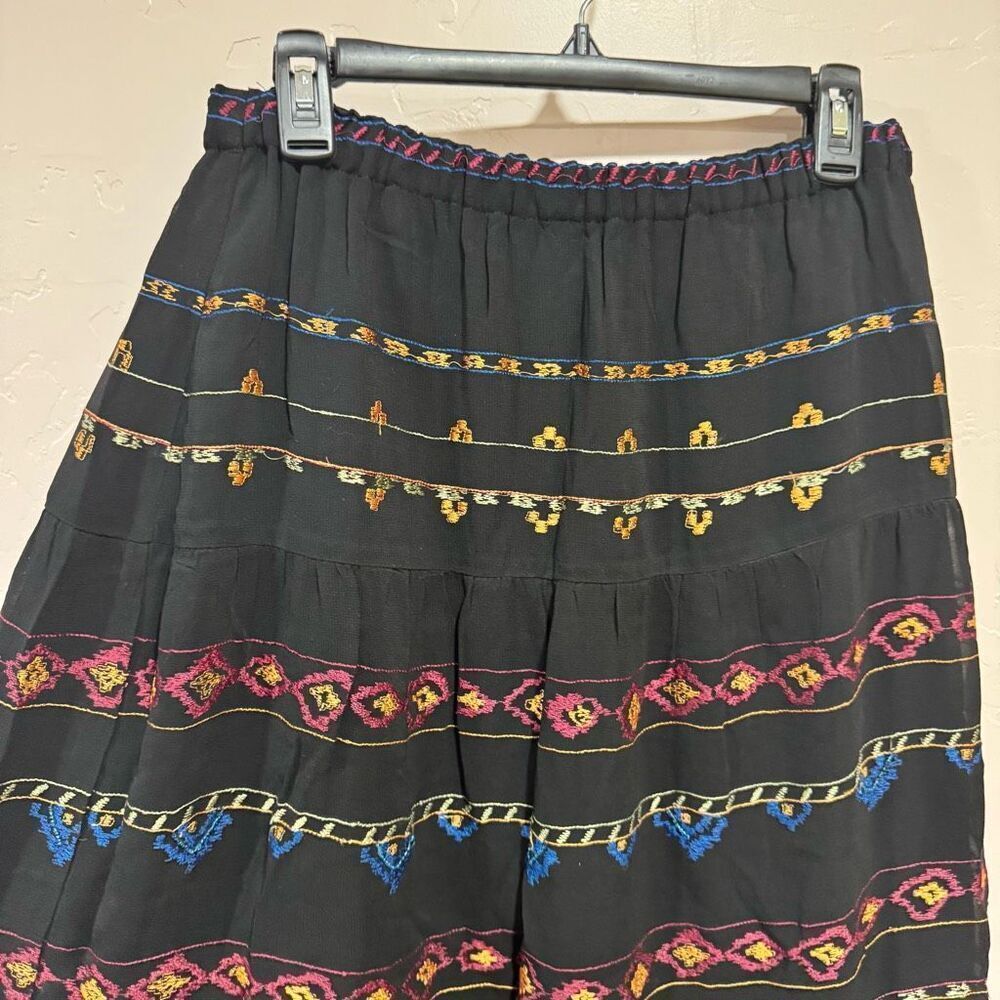 CHICOS Lied Gypsy Maxi Skirt with Embroidery and Coins size 1 - Picture 2 of 8